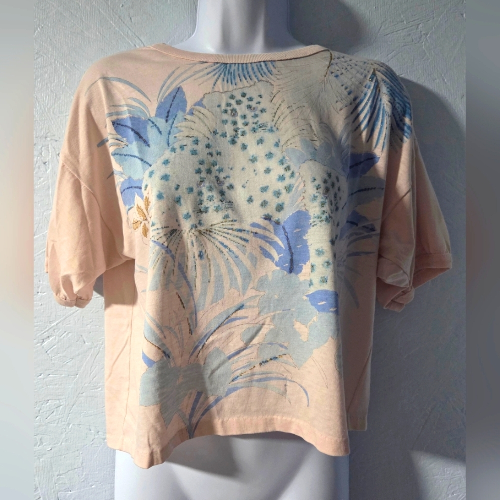 Vintage 80s Big Shot LA Peach Crop Top - Large